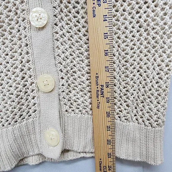 GAP Sweater Women’s Small/Med Tan Button-Up Cardigan Open Knit Sheer Lightweight - Picture 9 of 11